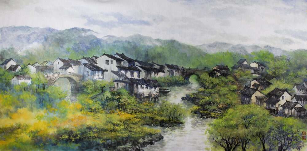 盛絜作品15《江边庄里有双桥》  005  规格：136×67cm